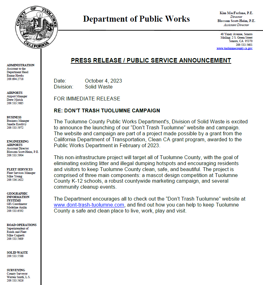 Don't Trash Tuolumne Campaign