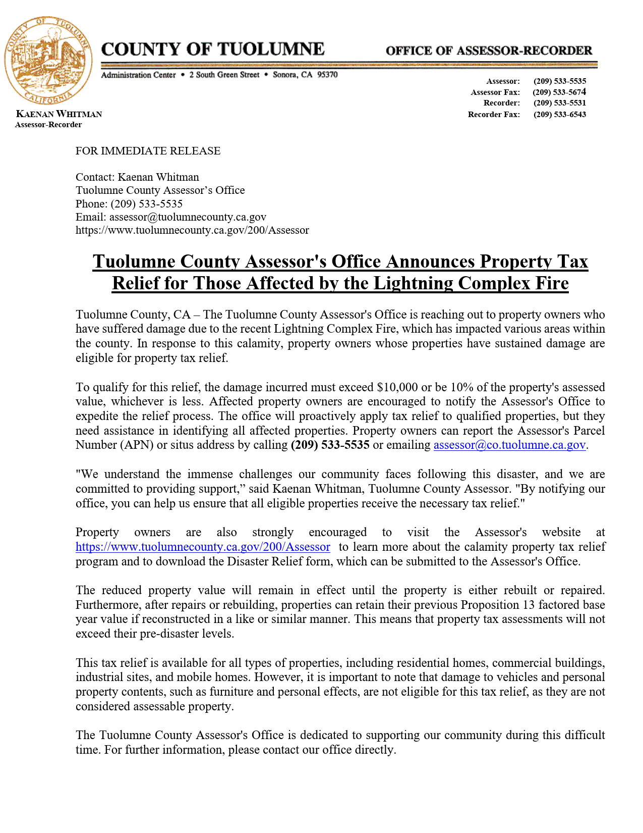 Assessors-Disaster Relief